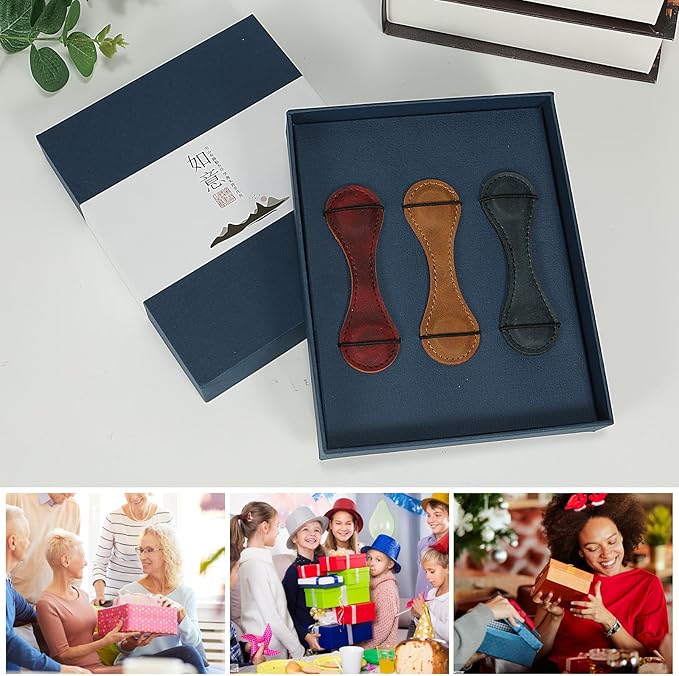 3Pcs Magnetic Leather Bookmarks for Men Women Book Lovers Handmade Natural Leather Bookmark Box Set Perfect for Birthday Gifts Teachers Appreciation