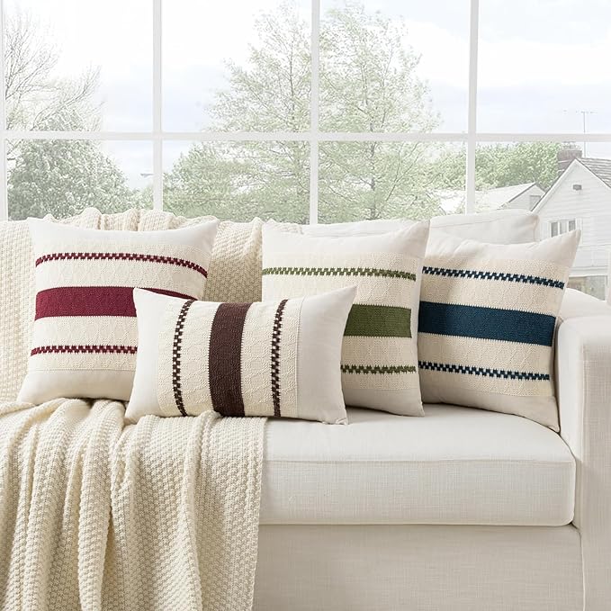 Fancy Homi Set of 2 Boho Moss Green Decorative Throw Pillow Cover 20x20 Inch for Couch Bed Sofa, Aesthetic Modern Organic Farmhouse Home Decor, Soft Cotton Cute Accent Macrame Woven Cushion Case