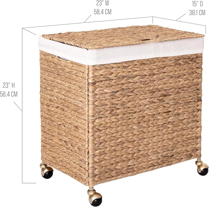 Seville Classics Premium Natural Handwoven Portable Laundry Bin Basket with Carrying Handles, Household Storage for Clothes, Linens, Sheets, Toys, Rattan, 3-Piece Hamper Set