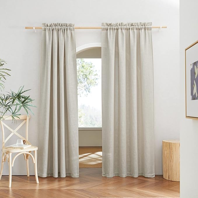 RYB HOME Linen Sheer Curtains Rich Linen Woven Soft Absorbent Drapes UV Rays Protection Light Filtering for Party Backdrop, Farmhouse, Doorway, Lobby, Hotel, W 52 x L 108 inch, 2 Pack, Angora