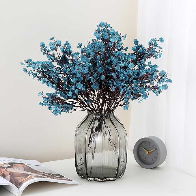 JAKY-Global Babys Breath Fabric Cloth Artificial Flowers 12 Bundle European Fake Silk Plants Decor Wedding Party Decoration Bouquets Real Touch DIY Home Garden (Autumn Blue-12pcs)