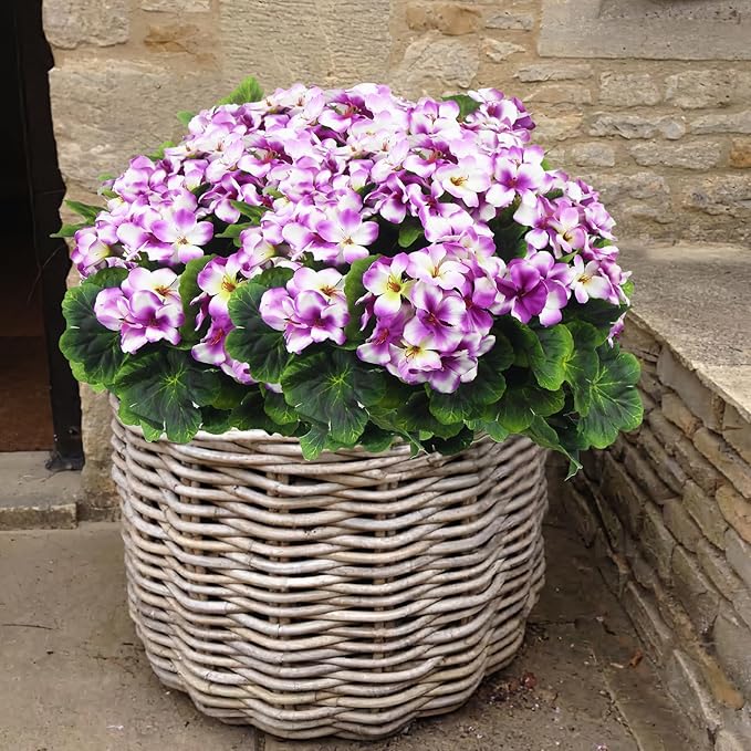 2 Pcs Artificial Geraniums for Outdoor Silk Geranium Flowers Purple Artificial Geranium Bush Faux Flowers Geraniums Branch for Garden Patio Cemetary Vase Table Centerpiece Indoor Decor
