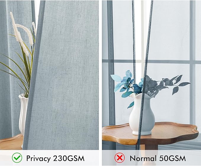 MIULEE Non-See-Through Privacy Linen Curtains 2 Panels, Light Filtering Window Curtains Farnhouse Textured Back Tab Semi Sheer Drapes for Bedroom Living Room, 52 x 90 Inches Long, Stone Blue