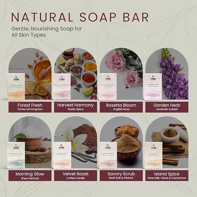 5 OZ Pack of 8 Pcs Women Natural Handmade Body Soaps Floral Radiance Long lasting Luxurious Scents with Natural Ingredients – Sulfate & Paraben Free, Vegan Multi Fragrance With Wooden Soap Dish
