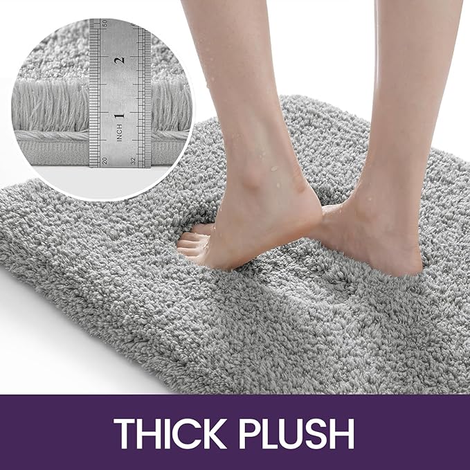 DEXI Bathroom Rug Mat 43x24, Extra Soft and Absorbent Bath Rugs, Washable Non-Slip Thick Carpet Mat for Shower Floor, Tub, Grey