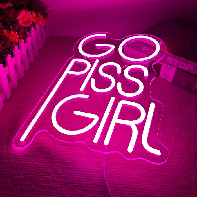 Go Piss Girl Neon Sign Pink Dimmable LED Trendy Neon Light Sign Wall Art Aesthetic Decor Pop Culture Art Funny Sign Bar Bedroom Dormitory Decor Birthday Gift(14.5 * 10.6in)