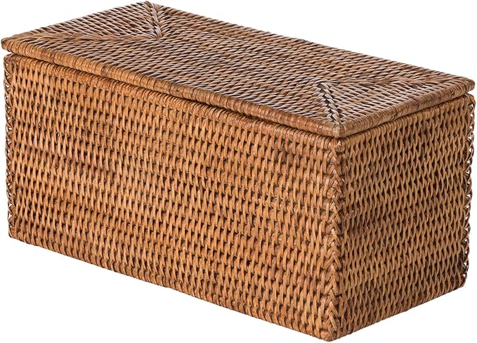 KOUBOO La Jolla Rectangular Rattan Box, Honey-Brown Toilet Roll Storage Basket