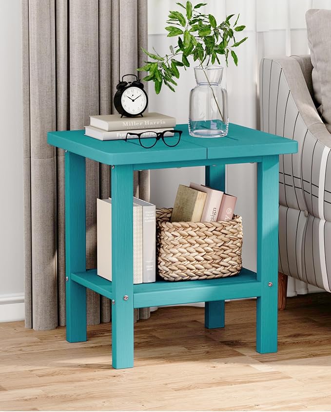 2-Tier Adirondack Square Outdoor Side Table, Pool Composite Patio Table, Weather Resistant End Table for Patio, Backyard, Pool, Easy Maintenance - Aruba