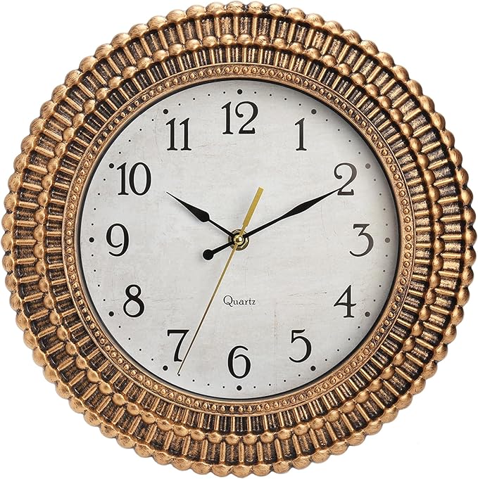 Bekith Wall Clock 12 Inch Silent Non-Ticking Retro Wall Clocks Battery Operated, Round Vintage Decorative Clock for Kitchen, Home, Office, Bedroom, Living Room, Bathroom, School