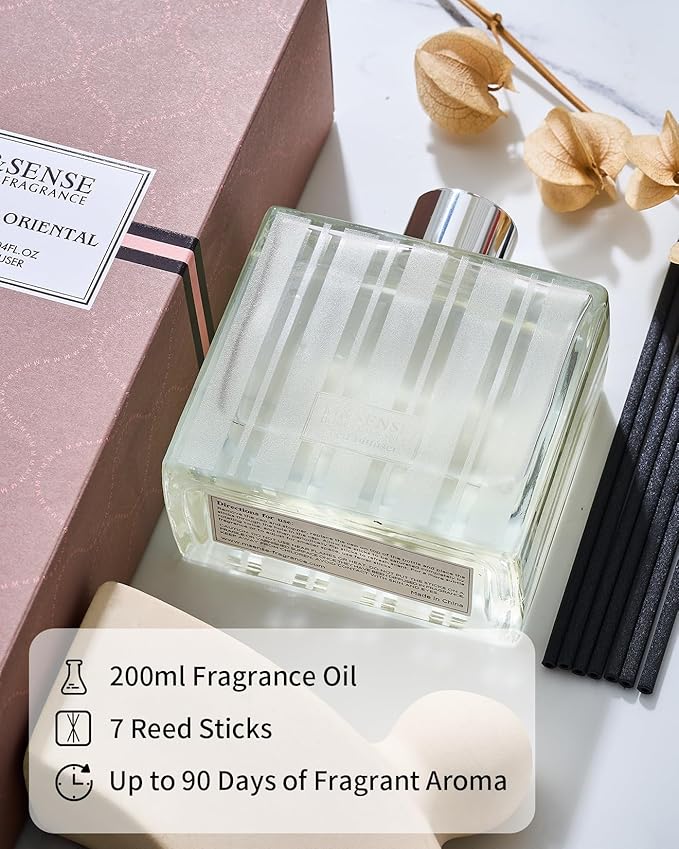 M&SENSE Reed Diffuser Set - 7.04oz Magical Oriental Frosted Pine & Zen Mist Scent Diffusers for Home with Sticks, Shelf Air Freshener for Bedroom Bathroom Office Decor