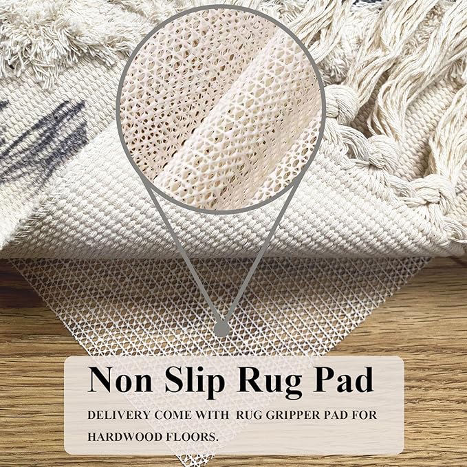 Boho Runner Rug 2'x5', Washable Hallway Rug Runner Non Slip Rubber Backed, Kitchen Farmhouse Area Rug Floor Mat with Tassels, Tufted Woven Cotton Entryway Carpet, Grey