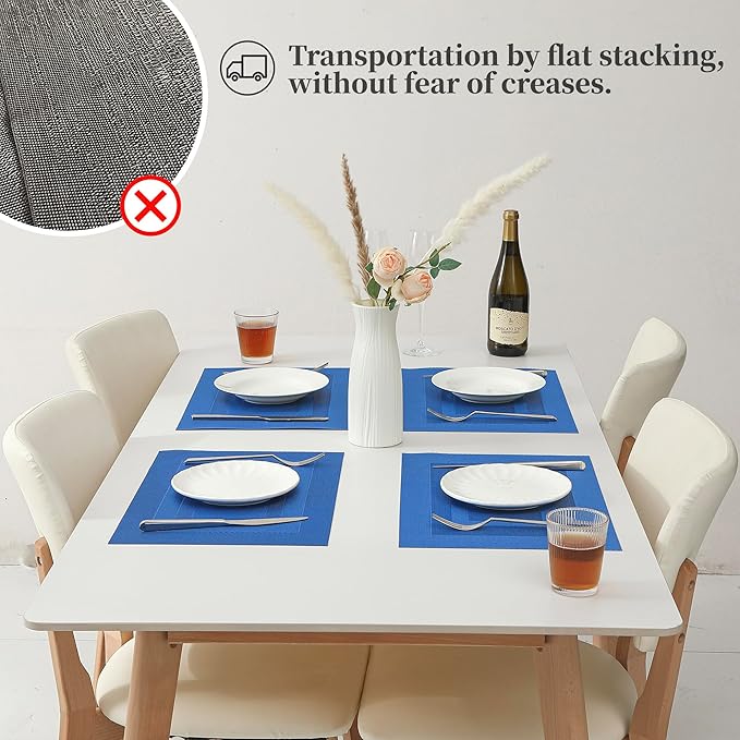 Leetaltree Blue Frame Placemats Set of 8 - Heat Resistant Non-Slip Place mats for Dining Table, Washable Durable PVC Vinyl Woven Table Mats(Blue Frame, 8)
