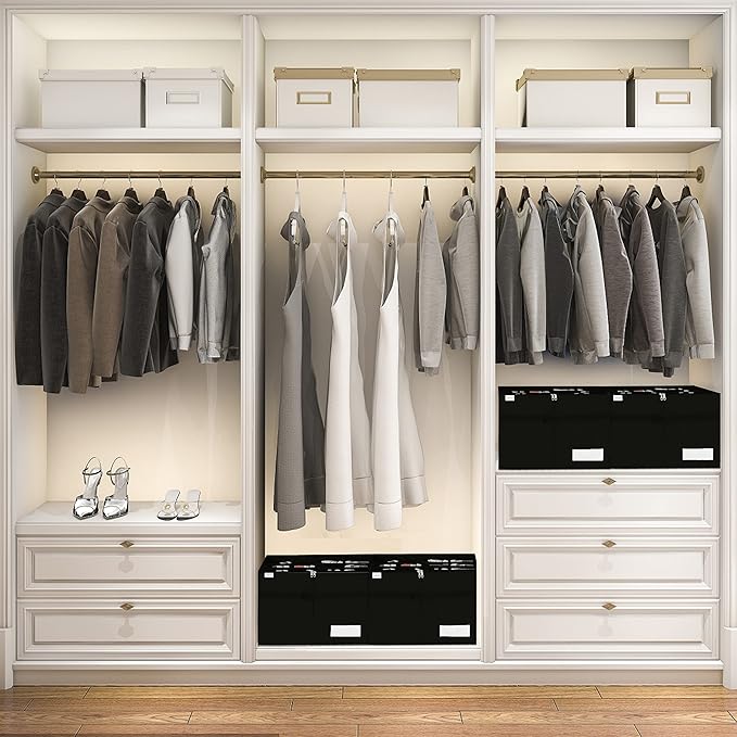 Shoe Storage Organizer, Fits 16 Pairs, Large Shoe Organizer Box for Closet, Clear Foldable Shoes Containers w/Bottom Support, Space Saving Shoe Cubby Storage Boxes w/Reinforced Handles, Black