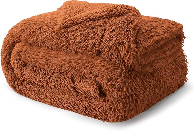 Bedsure Fluffy Burnt Orange King Size Blanket for Bed, Thick Soft Sherpa Faux Fur Fleece Bedding Fuzzy Plush Winter Warm Heavy Oversize Big Large King Blanket, Cozy Orange Gifts for Men Women, 108x90