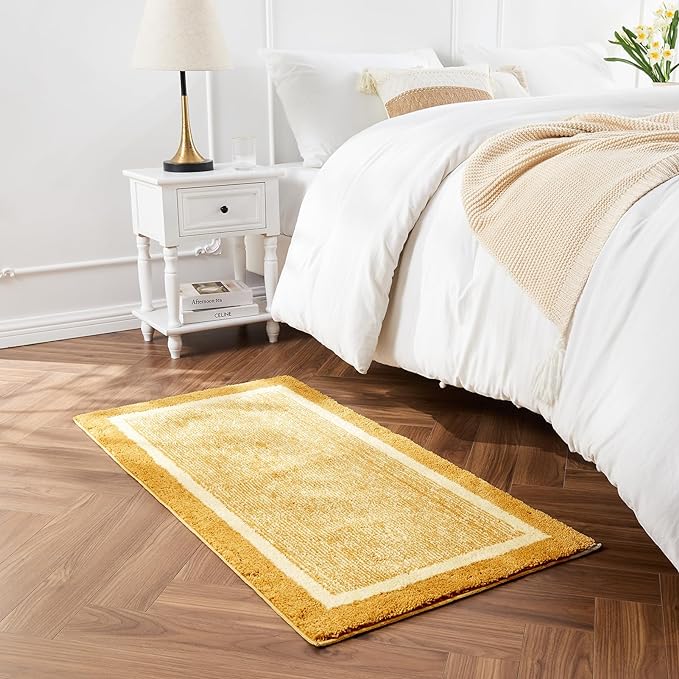 CozeCube Bath mats for Bathroom Non Slip, Fluffy Shaggy Bath Rugs for Bathroom Washable, Extra Soft and Absorbent Microfiber Bath Rugs for Shower Sink, Kitchen Sink, Harvest Gold, 16" x 24"