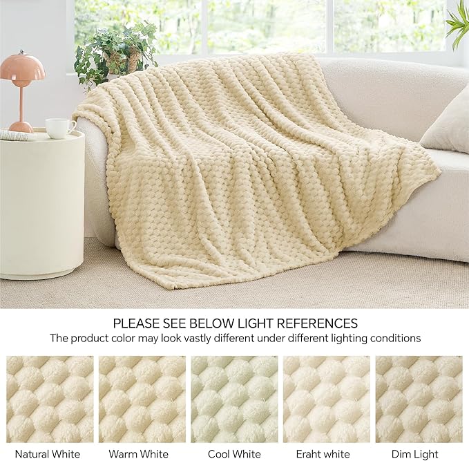 BEDELITE Fleece Throw Blanket for Couch & Bed - 3D Jacquard Decorative Beige Blanket, Super Soft and Cozy Warm Fuzzy Blanket All Seasons Suitable, 50x60Inches