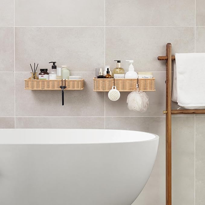 GRANNY SAYS Shower Caddy Hanging, 2 Pack Bathroom Shelves for Shower, Waterproof Shower Shelf for Inside Shower, Shower Shelves for Organization and Storage, Wicker Shower Rack for Home Decor, Nature