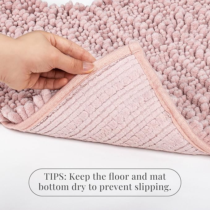 Walensee Bathroom Contour Rug Non Slip Toilet U Shaped Bath Mat (20x24, Dusty Pink) Water Absorbent Super Soft Shaggy Chenille Machine Washable Dry Extra Thick Perfect Absorbant Best Plush Carpet