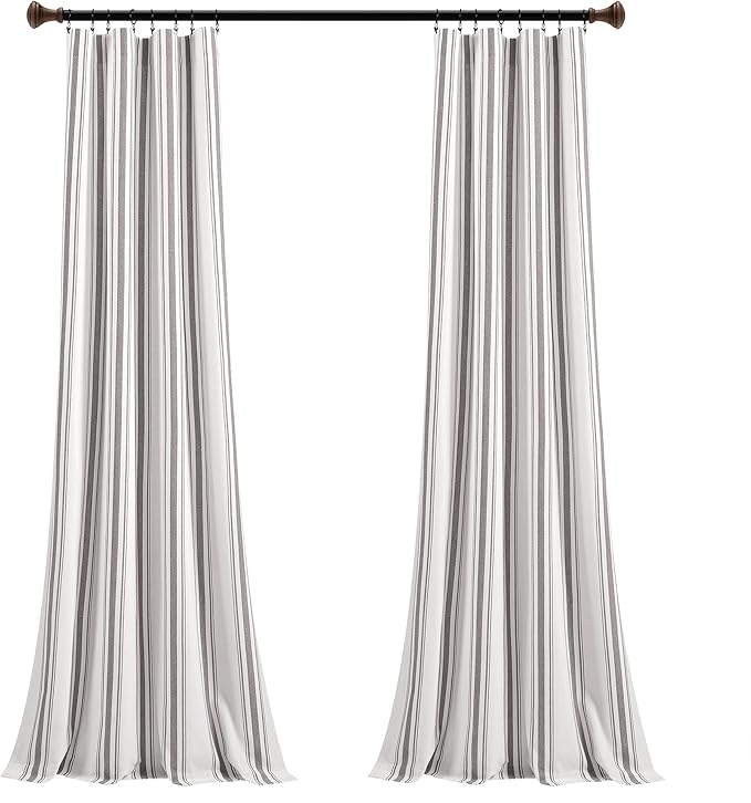 Lush Decor Farmhouse Stripe Yarn Dyed Cotton Window Curtain Panel Pair, 42" W x 84" L, Gray - Classic Modern Rustic Charm - Eco Friendly Cotton Fabric