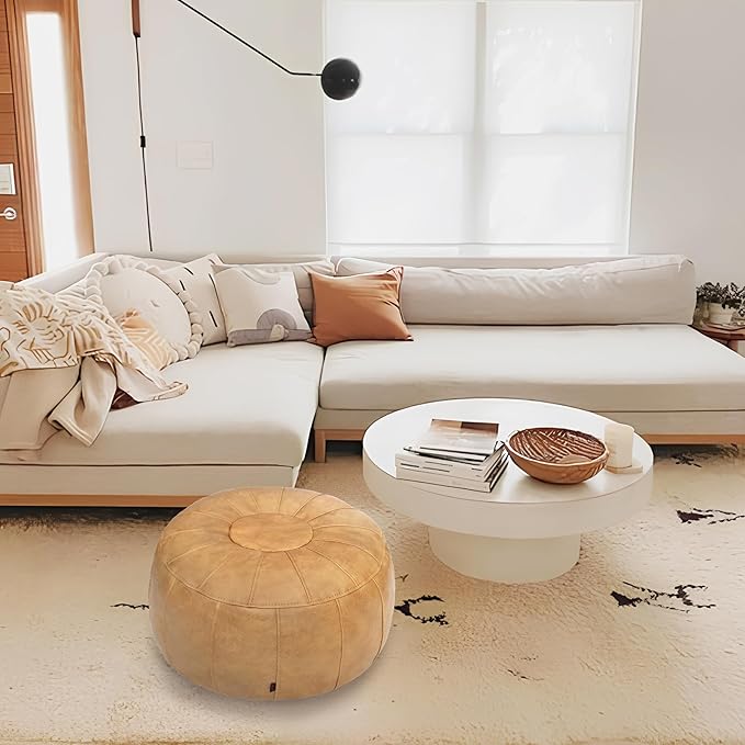Thgonwid Unstuffed Moroccan Ottoman Pouf Cover, Ottoman Footstool Storage Solution, Bean Bag Chair, Foot Rest, Camel