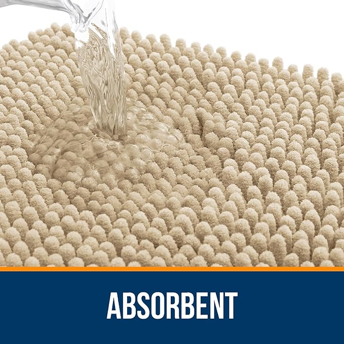 OLANLY Bathroom Rugs 59x24, Extra Soft Absorbent Chenille Bath Rugs, Rubber Backing Quick Dry, Machine Washable Bath Mats for Bathroom Floor, Tub and Shower, Home Decor Accessories, Beige