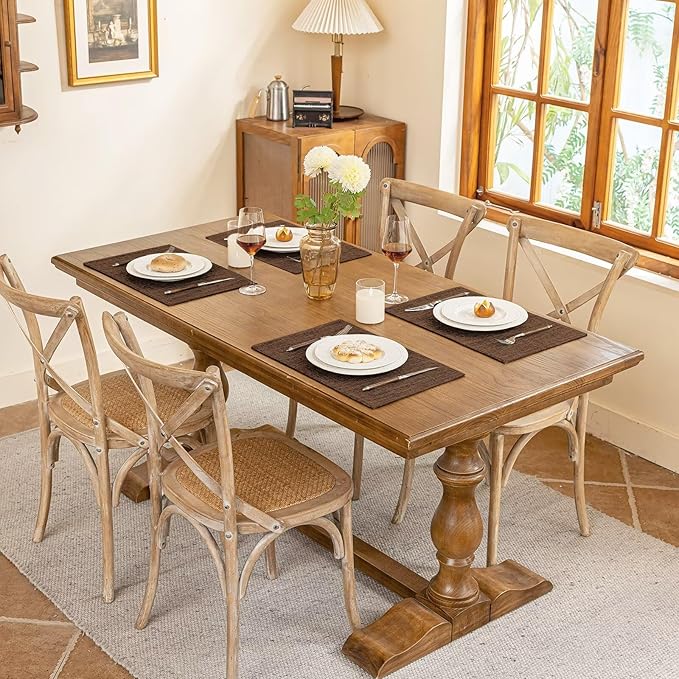 Placemats Set of 4, Dual-Layered Thickened Faux Linen Cloth Place Mats Heat Resistant Machine Washable Wrinkle Free Table Mats Indoor/Outdoor (Brown)