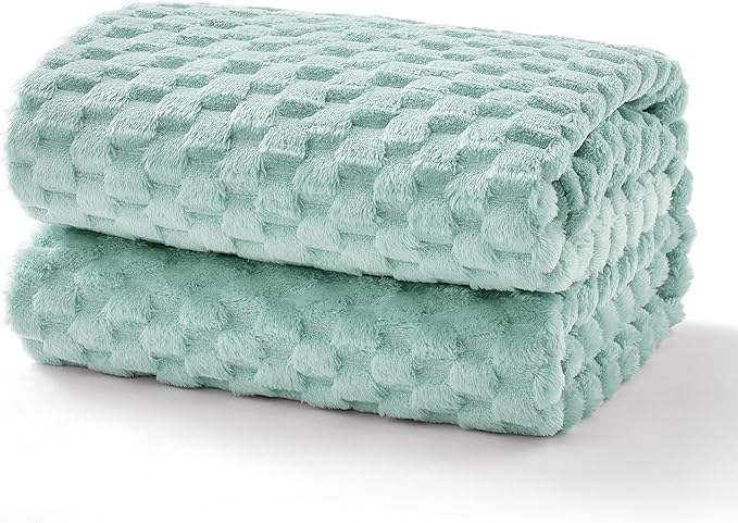 EXQ Home Fleece Blanket Twin Size for Couch or Bed - 3D Imitation Turtle Shell Jacquard Decorative Blankets - Cozy Soft Lightweight Fuzzy Flannel Blanket Suitable for All Seasons(60"×80",Cyan-Blue)