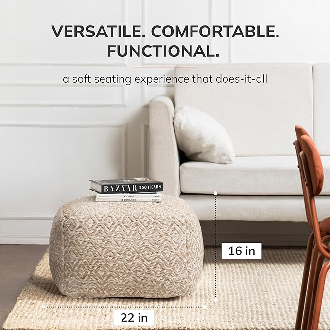 Anji Mountain 22"x22"x16" Handmade & Handcrafted Ottoman Pouf Comfortable Pouf Ottoman Foot Rest & Home Décor Accent for Living Room, Bedroom, Nursery, Kids Room, Patio