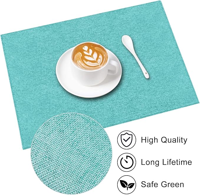 Cloth Placemats Set of 6, Cotton Linen Blend Machine Washable Durable Linen Table Mats, Heat Resistant Placemats Wrinkle Free Place Mats for Dining Table, Easy to Clean (Teal, 6)