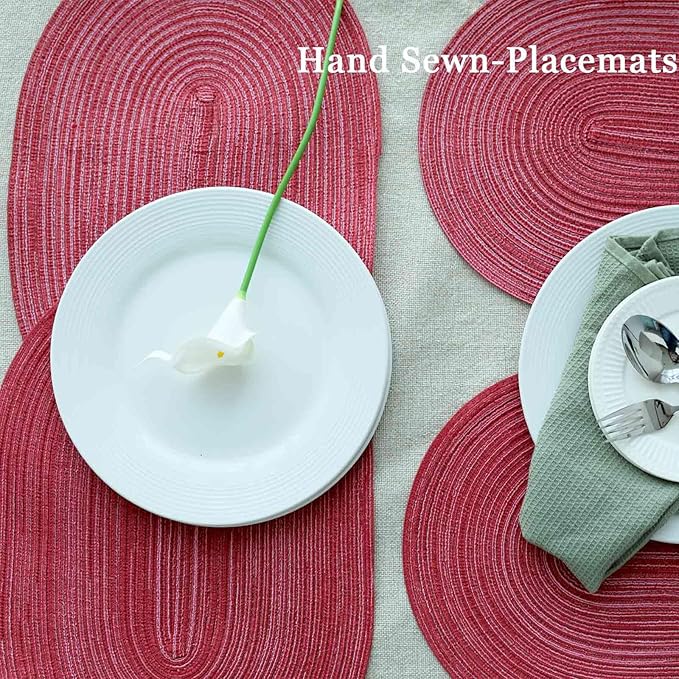 Noctiflorous Oval Braided Placemats Set of 8 Woven 12x18 Inch Non Slip Washable Heat Resistant Place Mats Tablemats for Dining Kitchen Party Daily Table Decor Dinner Mats (Raspberry Pink, 8)
