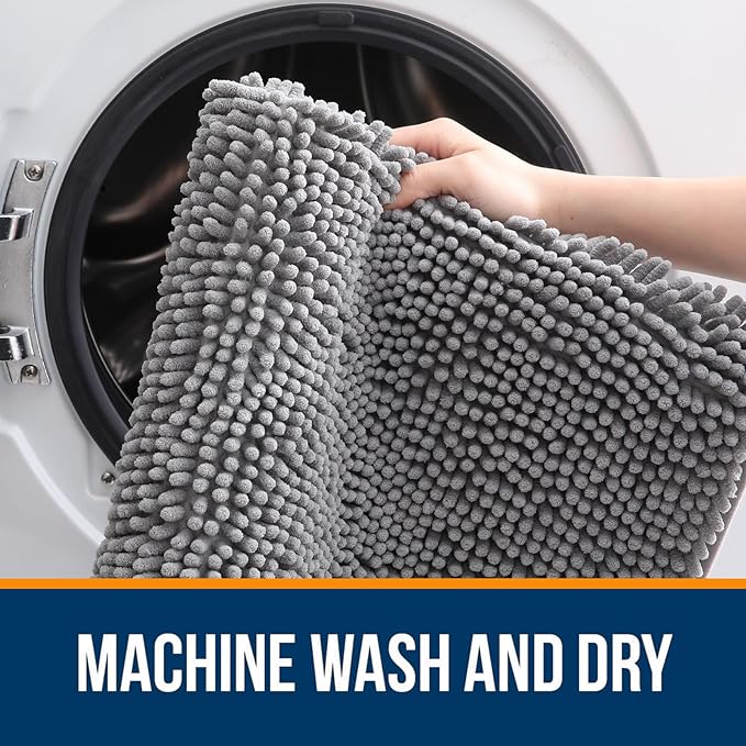 OLANLY Bathroom Rugs 40x32, Extra Soft Absorbent Chenille Bath Rugs, Rubber Backing Quick Dry, Machine Washable Bath Mats for Bathroom Floor, Tub and Shower, Home Decor Accessories, Grey