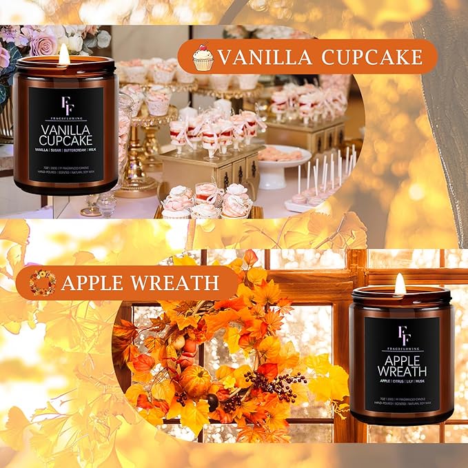 Scented Candles Set, 4 Pack Candles for Home Scented Natural Soy Wax, Holiday Gifts Set for Women Men, Fragrance of Spice/Vanilla Cupcake/Apple Wreath/Hello Fall