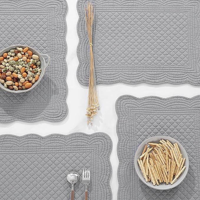 HOMBYS Quilted Placemats Set of 6 Washable-13x18 inches Rectangular Placemats for Kitchen Table-100% Cotton Fabric Rectangular Table Mats, (Dark Grey)