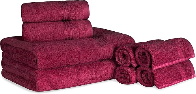 Superior Egyptian Cotton 8-Piece Towel Set, Assorted Towels for Home Bathroom, Guest Bath Decor Essentials, Includes 2 Bath, 4 Hand, 2 Face Towels/Washcloths, Quick Dry, Absorbent, Burgundy