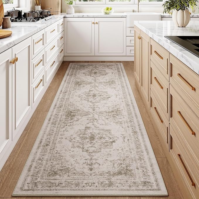 Runner Rug 2x7 Washable Taupe Hallway Runner Vintage Boho Medallion Non Slip Distressed Retro Carpet Indoor Low Pile Long Soft Rug for Kitchen Entryway Bedroom Bathroom Laundry