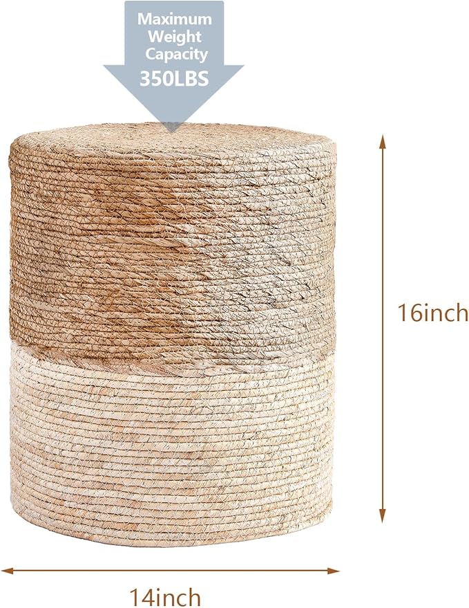 Cplxroc Pouf Ottoman, 100% Handwoven Seagrass Braided Pouffe, Boho Decor Floor Chair for Couch or Desk, Outdoor Ottomans for Garden, Round Footrest with Wood Frame, Home Decorative Seat for Balcony