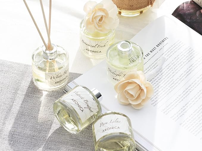 Aronica Desk Diffuser for Office Mini, Juego De Difusor De Varillas Con Aroma, Bathroom Decor and Accessories, Fruit Scent Flower Oil Diffuser, Desk Nick Nacks Small Homes Shelves Decor