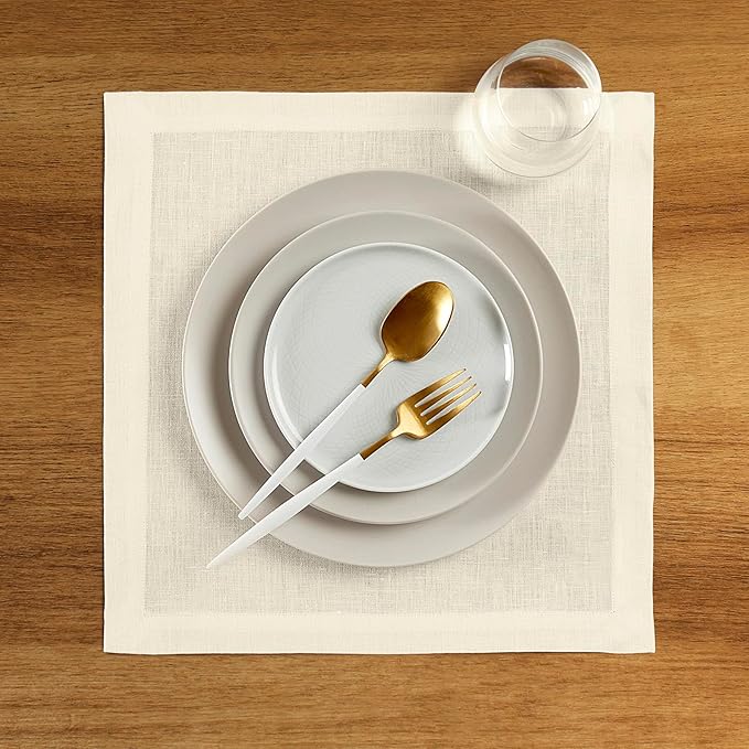 Solino Home Ivory Placemats Set of 4-100% Pure Linen Placemats 14 x 14 Inch for Summer - Fete