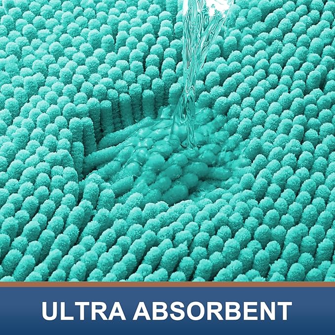 Smiry Luxury Chenille Bathroom Rugs 47x20, Extra Soft and Absorbent Shaggy Bath Mat, Machine Washable, Non-Slip Plush Carpet Runner for Tub, Shower, and Floor, Home Decor Accessories, Turquoise