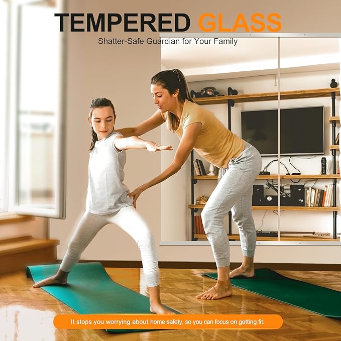 Delma Home Gym Mirror, 54''x30''x2PCS, Large Full Body Mirror for Yoga, Glass Frameless Mirror for Wall Mounted, Wall Mirror for Home Gym, Garage, Bedroom, Bathroom
