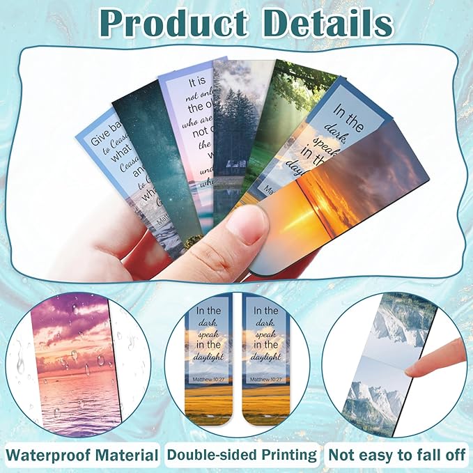 100 Pack Bible Magnetic Bookmarks Christian Scenery Magnet Bookmark Clips for Women Men Book Lovers Bible Page Markers for Teachers Students Reading School Office Home, Printing on 2 Side