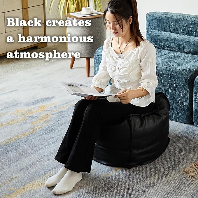 Louis Donné Unstuffed Pouf Cover, Handmade Faux PU Leather Moroccan Pouf Ottoman, Black 17.7" Square Ottoman Foot Rest for Living Room, Floor Chair for Christmas Decorations, ONLY Cover