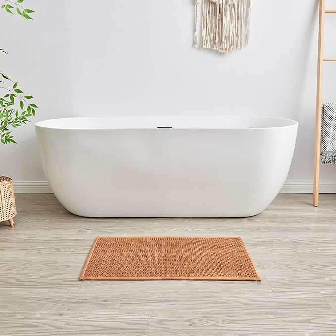 Douceur Chenille Waffle mat with Patented noslip Backing, Acrylic Blend Chenille Absorbent Bathroom Rugs, Cushioned mesh Backed Bath Rug Machine Washable, 18" x 32", Brown