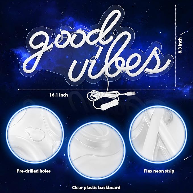 Blue Good Vibes Neon Sign - LED Neon Signs for Wall Decor, Neon Lights for Bedroom, Neon Wall Signs (16.1 x 8.3 inch)