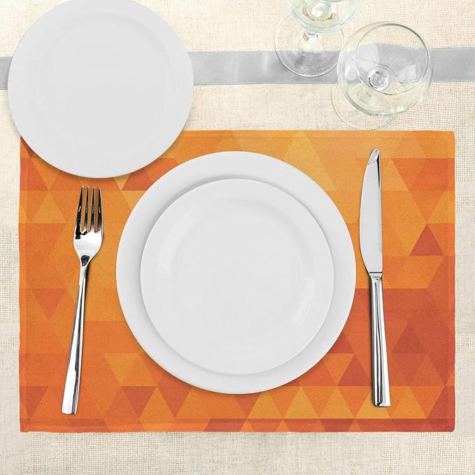 Ambesonne Orange Place Mats Set of 4, Triangle Mosaic Shapes and Patterns with Abstract Digital Pixel Like Effect Print, Washable Fabric Placemats for Dining Table, Standard Size, Orange Burnt