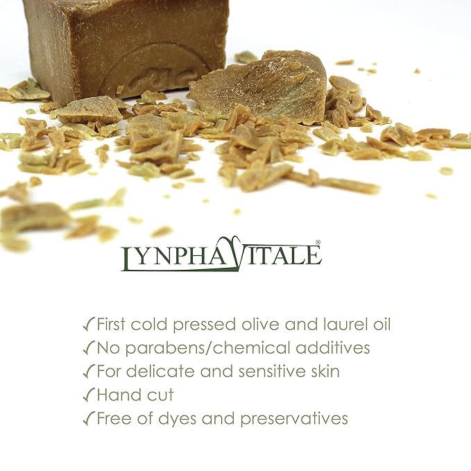 LYNPHA VITALE Aleppo Soap Bar with Olive Oil and 16% of Laurel Oil – Handmade Soap for Sensitive Skins, Original Recipe - 100% Natural and Biodegradable - 1x7,05 oz
