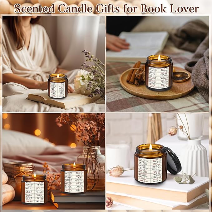 10 Set Book Lovers Gifts Library Due Date Scented Candles Natural Soy Wax Jar Candle with Organza Bag Reading Week Ideas Gifts for Readers Bookish Librarian Book Club Decor