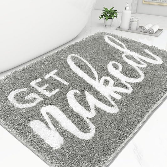 Get Naked Bathroom Rugs - Funny Bath Mats for Bathroom Non Slip Cute Carpet Decor Water Absorbent Bath Rugs for Sink Bathtub and Shower Gray 24" x 36"