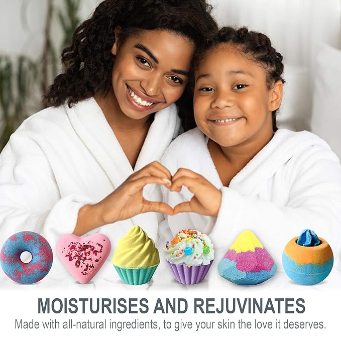 Bath Bombs Gift Set - 6pc Aromatherapy Natural Bath Bombs with Organic Ingredients, Skin Moisturizing Bubble Bath Fizzy, Gentle for Kids, Relaxing Birthday BathBombs for Girls, Women, Kids