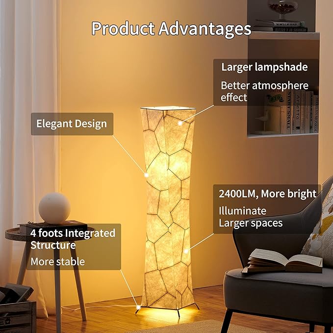 chiphy Floor Lamp, 39" Tall Standing Lamp, 3 Levels Adjustable Brightness LED Bulbs, Column Floor Light, Marble Gradient Fabric Lampshade, Home Decor for Living Room, Bedroom, Kids Room